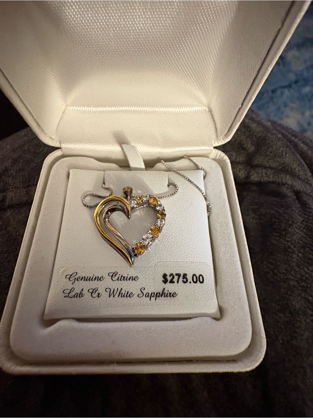Kohl's Two-Tone Heart Pendant Necklace with Yellow Citrine and White Stones